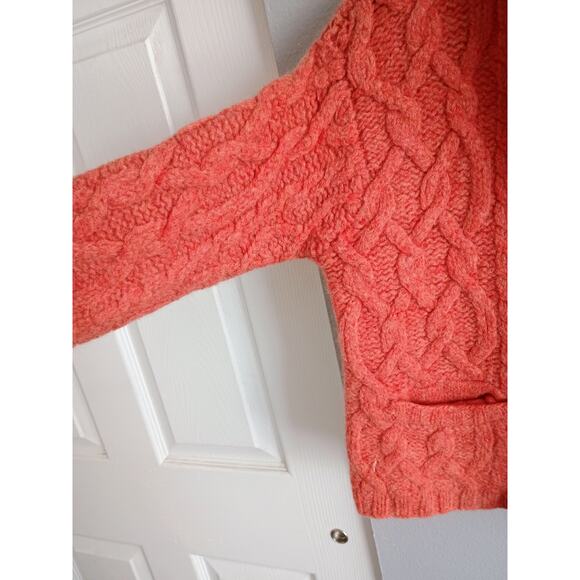 Hand Knit Wool Cable Knit Full Zip Sweater Sarah Spencer women's medium petite - Picture 8 of 15